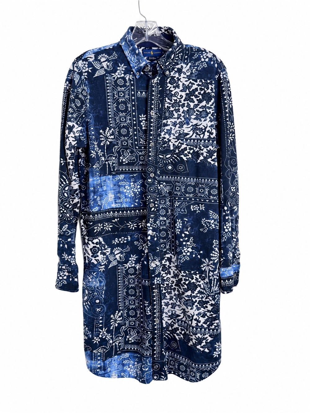 Ralph Lauren Women’s XL Knit Oxford Indigo Patchwork Bandana Shirt Dress Pony
